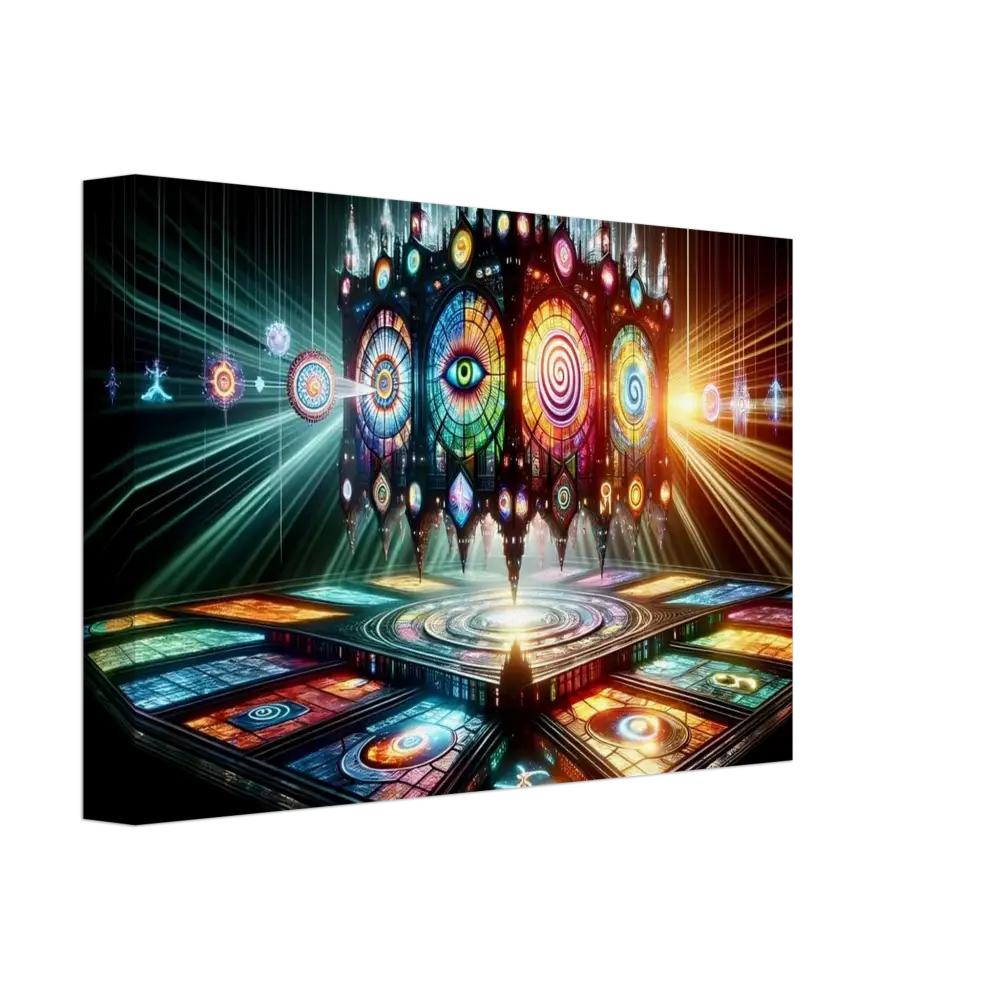 Colorful stained-glass temple from Canvas – Cathedral of the Mind’s Eye PixiOnyx Display