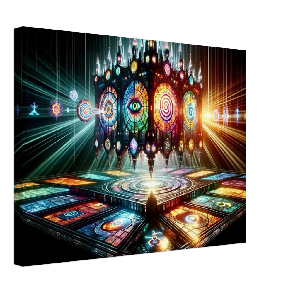 Colorful stained-glass structure from Canvas – Cathedral of the Mind’s Eye PixiOnyx display
