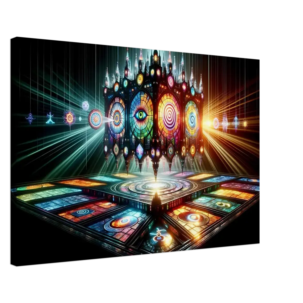 Ornate stained-glass structure from Canvas – Cathedral of the Mind’s Eye PixiOnyx Stained Light Display