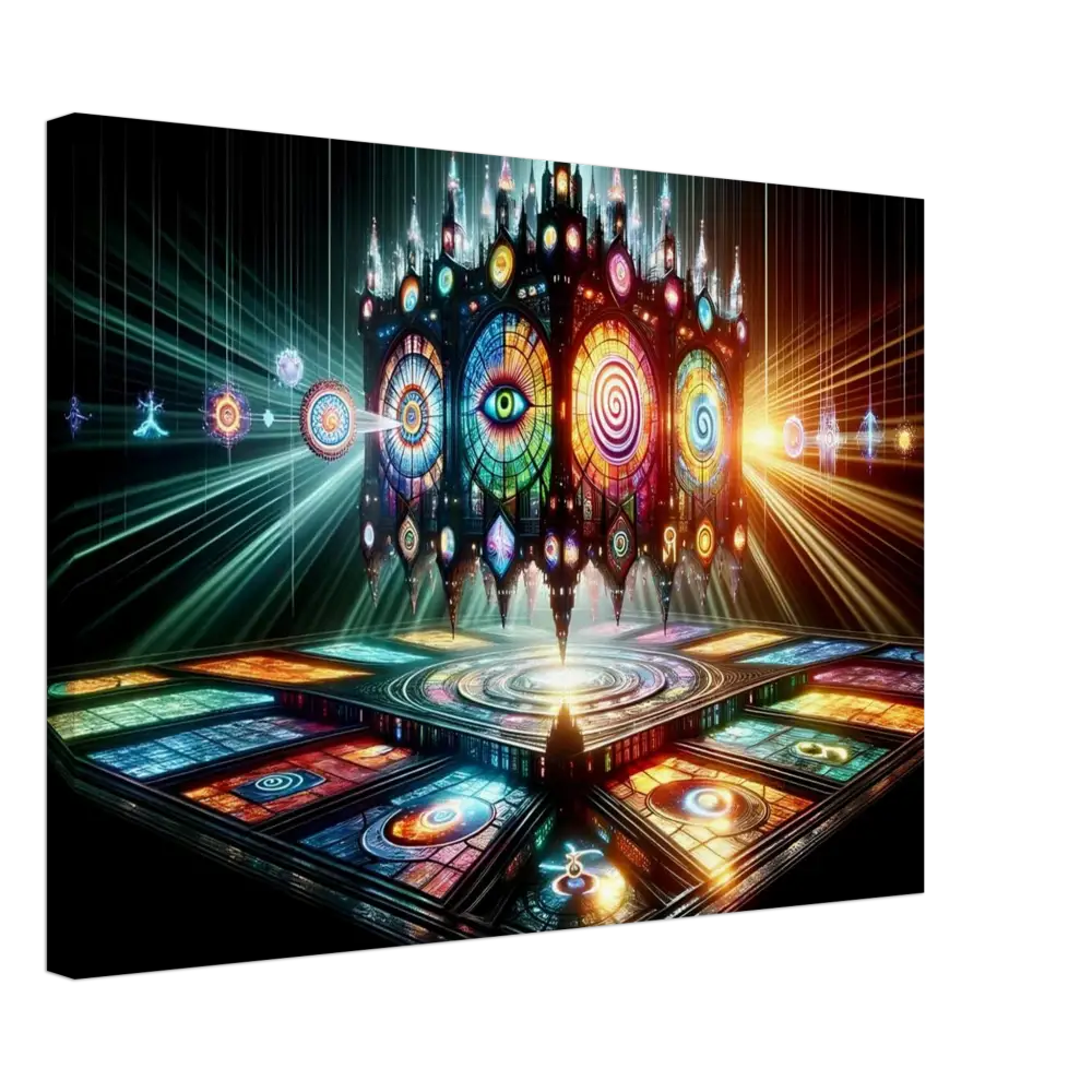 Ornate stained-glass temple from Canvas – Cathedral of the Mind’s Eye PixiOnyx display