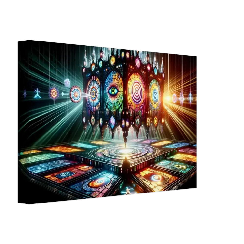 Colorful stained-glass structure in Canvas – Cathedral of the Mind’s Eye PixiOnyx display