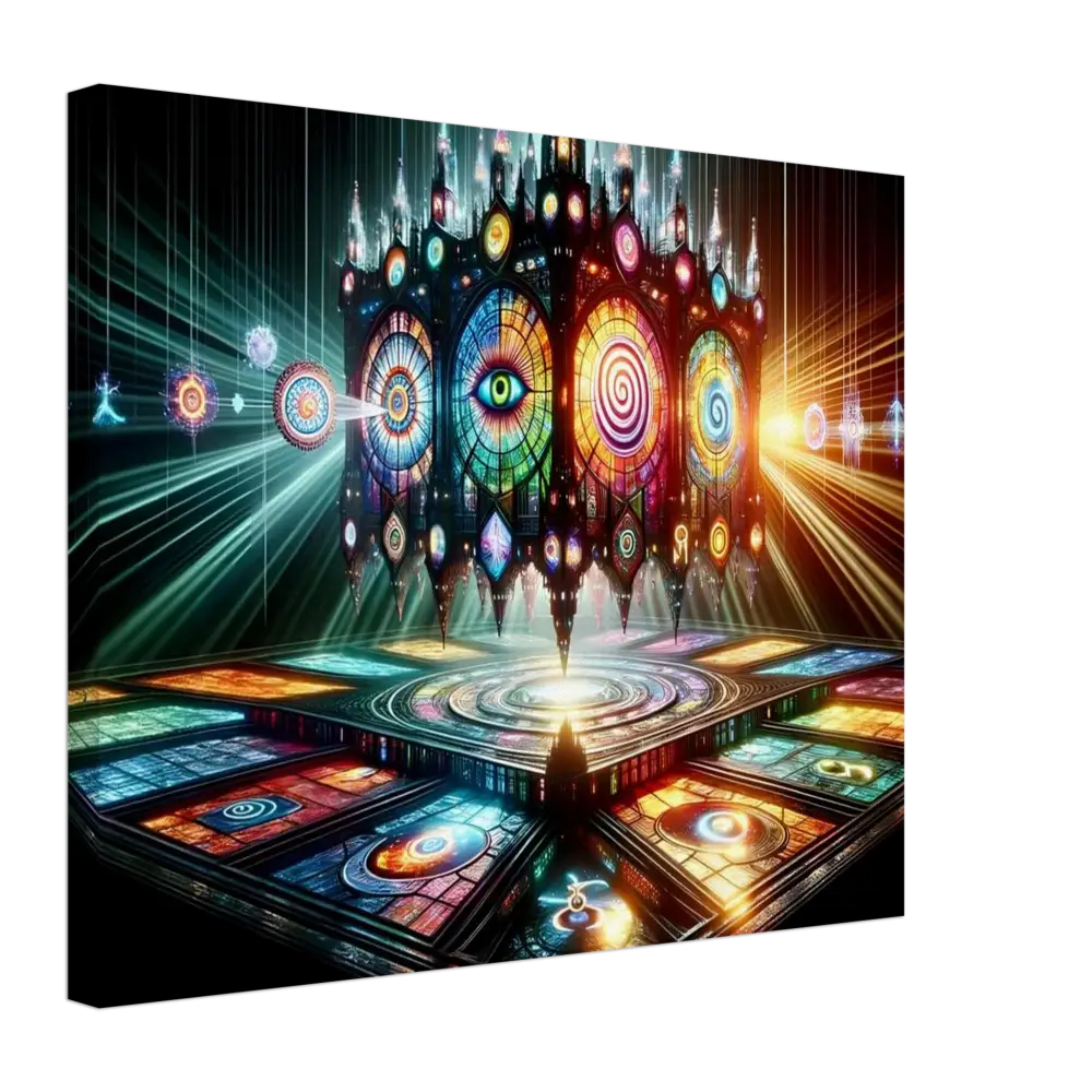 Ornate colorful stained-glass temple from Canvas – Cathedral of the Mind’s Eye PixiOnyx display