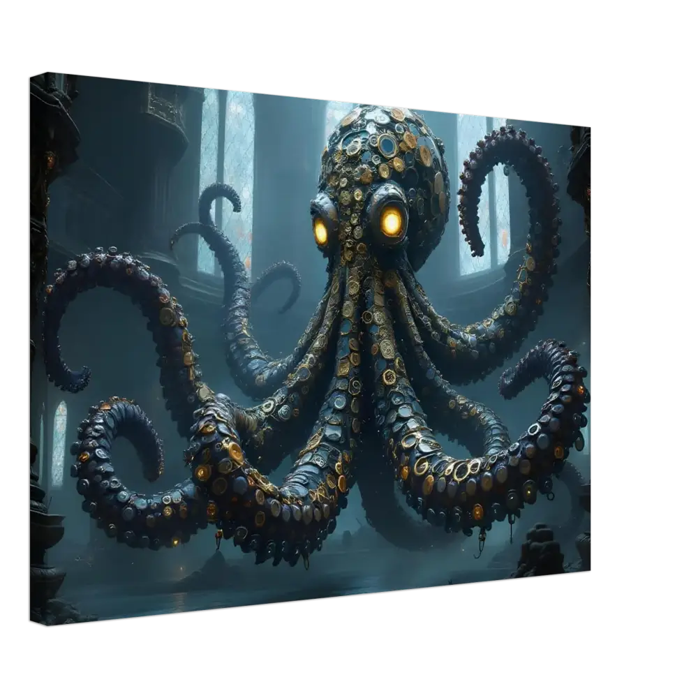 Steampunk-style octopus with glowing eyes on Canvas Clocktopus PixiOnyx Dreamcore Deep Sea Wrap