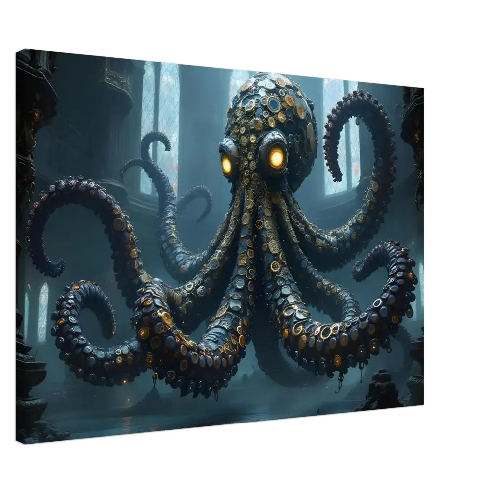 Steampunk octopus with glowing eyes on Canvas Clocktopus PixiOnyx Dreamcore Deep Sea Wrap