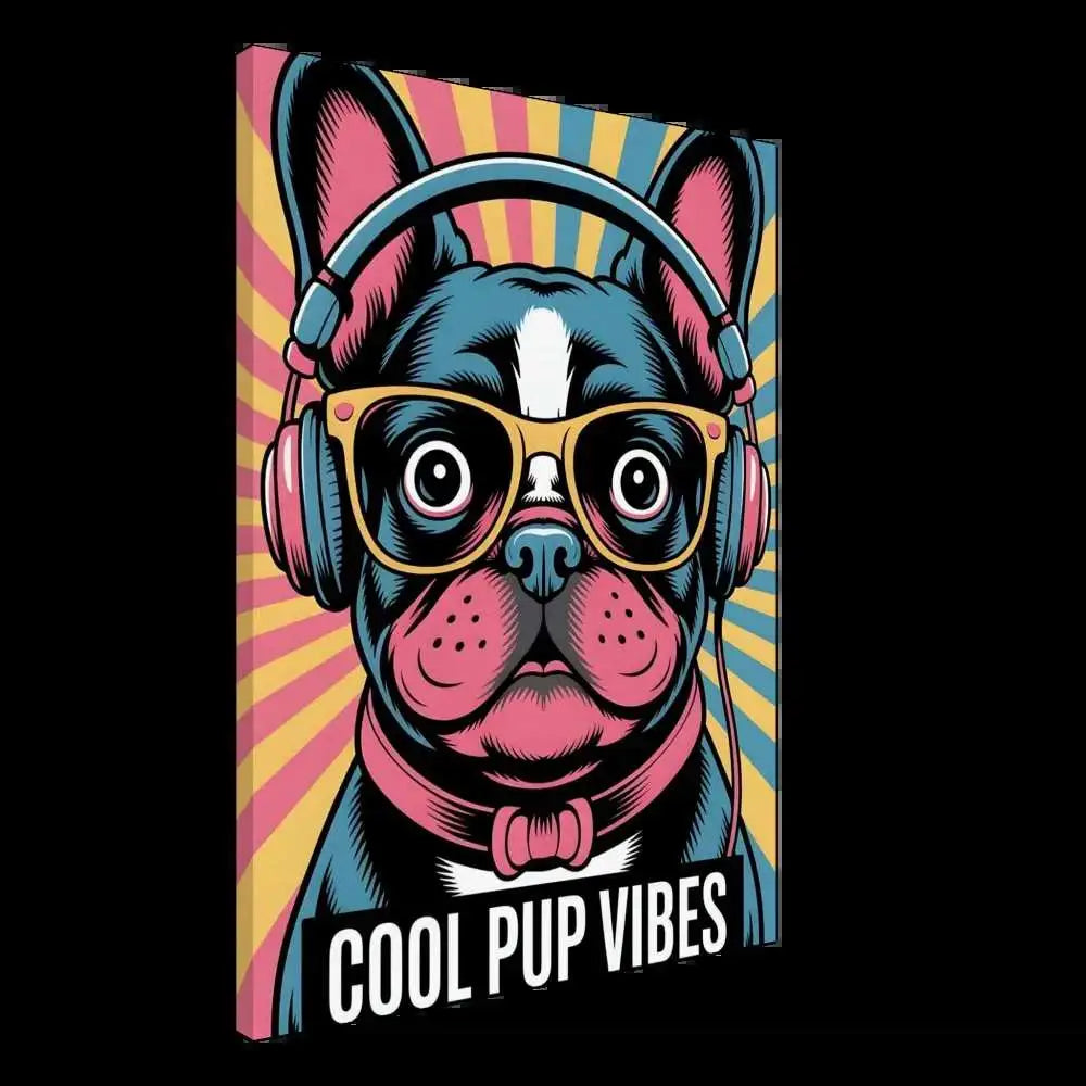 French bulldog with headphones and glasses on Canvas Cool Pup Vibes cotton-poly blend canvas