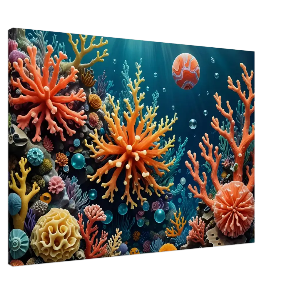 Vibrant coral reef ecosystem artwork on Canvas – Coral Reverie by PixiOnyx Undersea Dreamscape