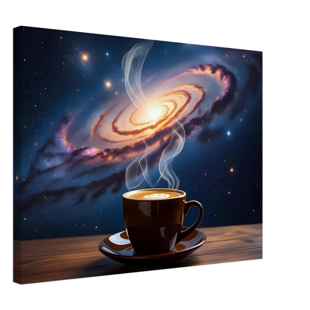 Steaming Coffee Cup with Galaxy Backdrop on Canvas PixiOnyx Dreamscape Artwork