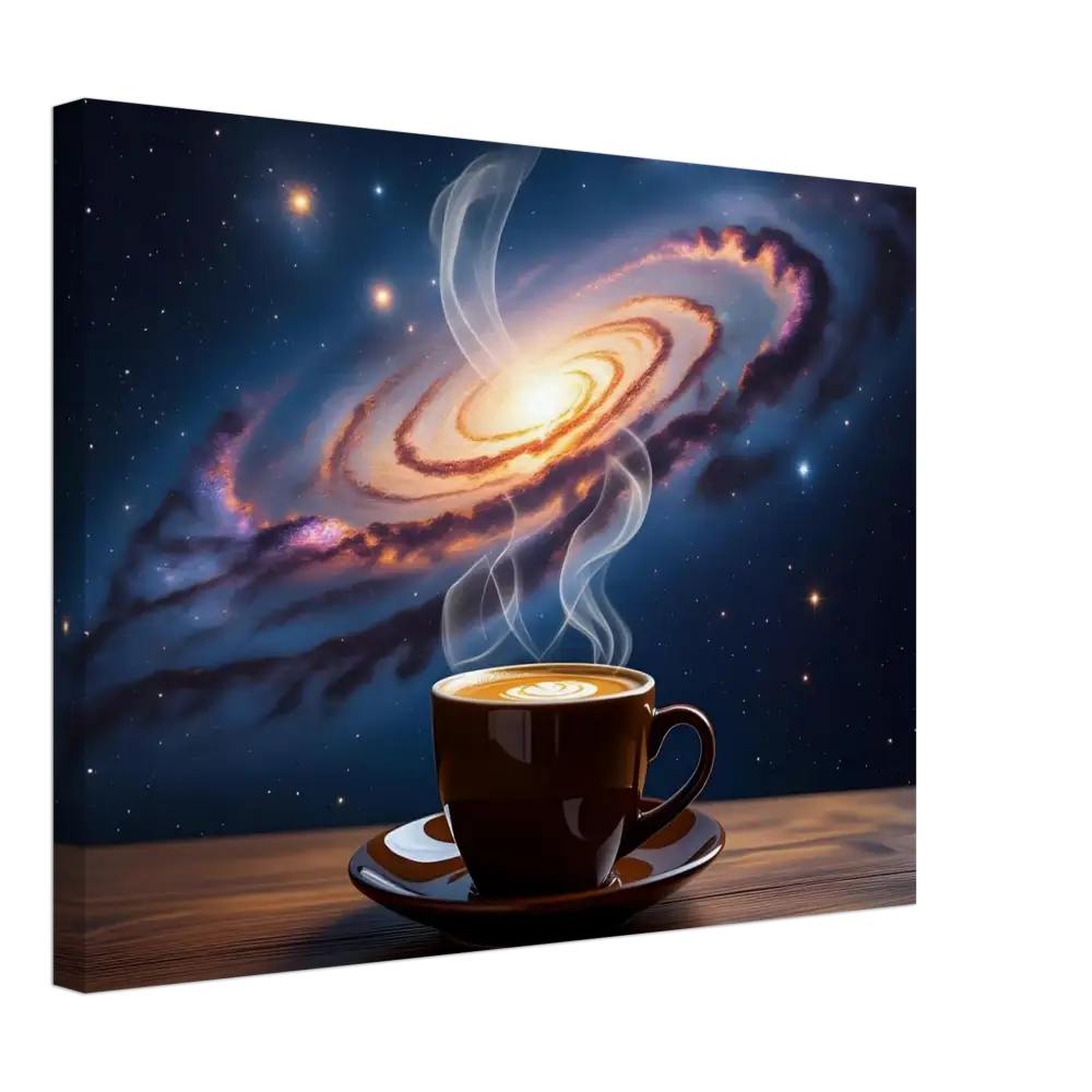 Coffee cup with galaxy backdrop on Canvas Cosmic Brew PixiOnyx Dreamscape Canvas