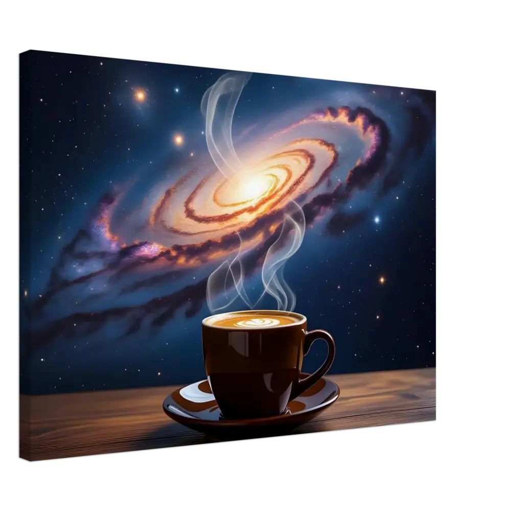 Steaming coffee cup on Canvas Cosmic Brew PixiOnyx Dreamscape Canvas artwork