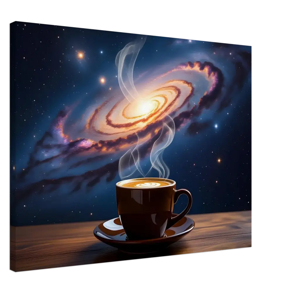 Steaming coffee cup on Canvas Cosmic Brew PixiOnyx Dreamscape Canvas product display