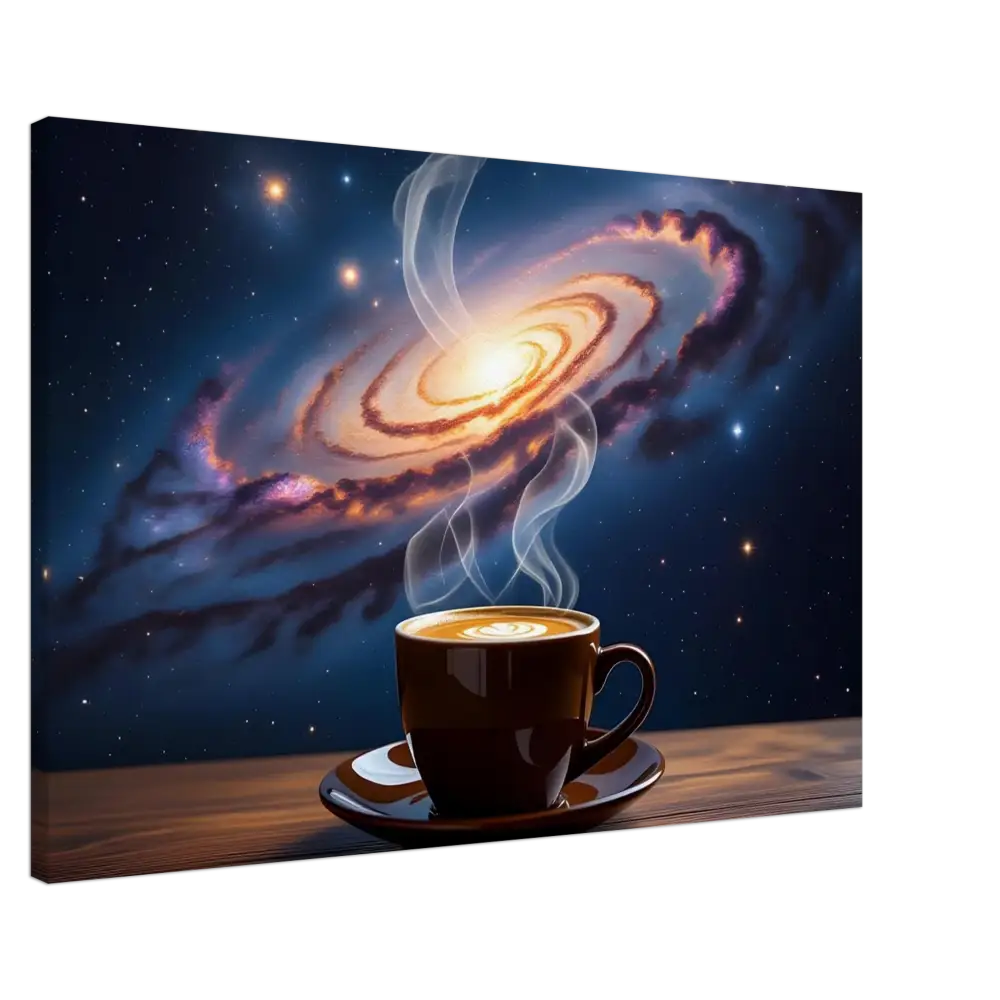 Steaming Coffee Cup on Canvas Cosmic Brew PixiOnyx Dreamscape Artwork
