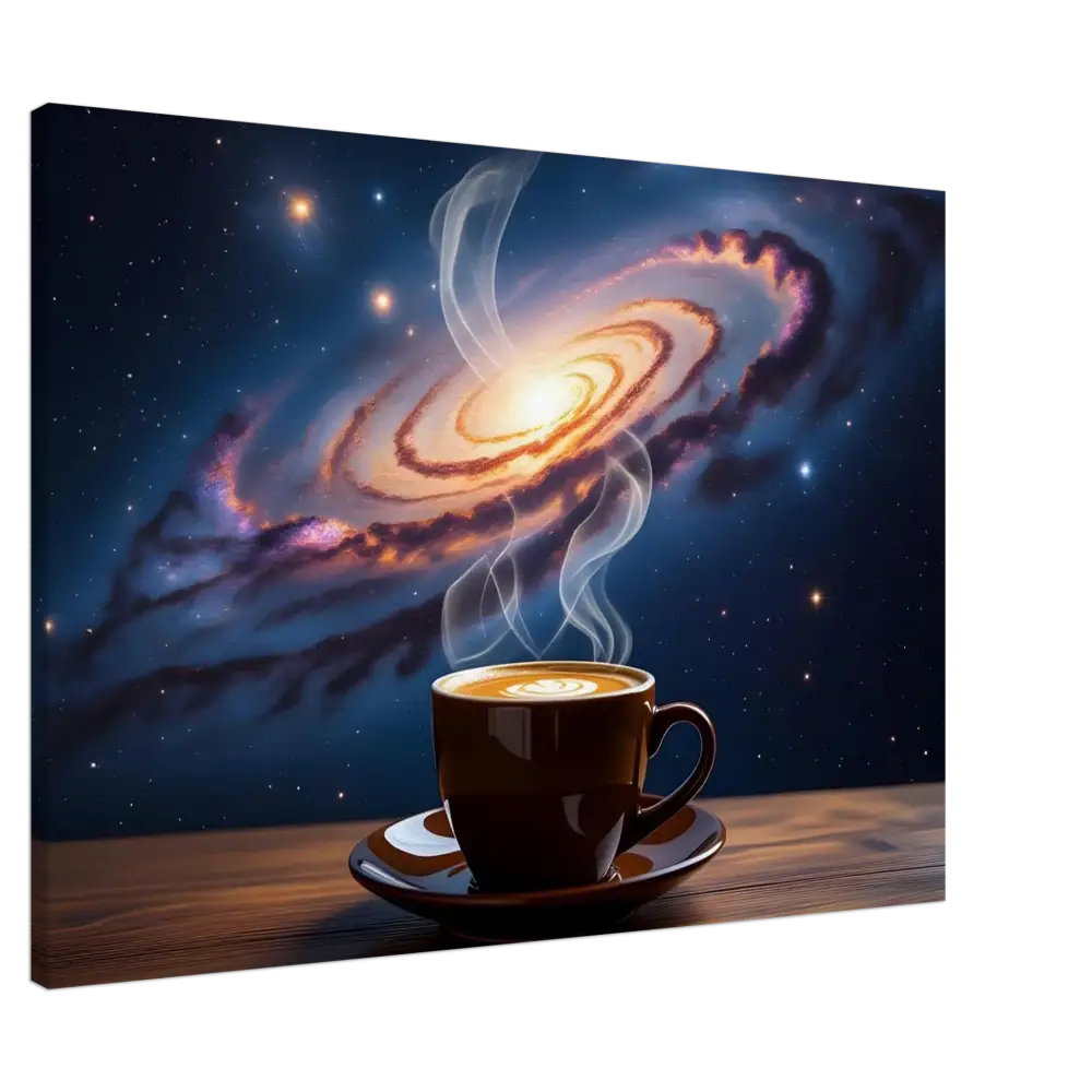 Coffee cup with rising steam on PixiOnyx Dreamscape Canvas for Cosmic Brew product