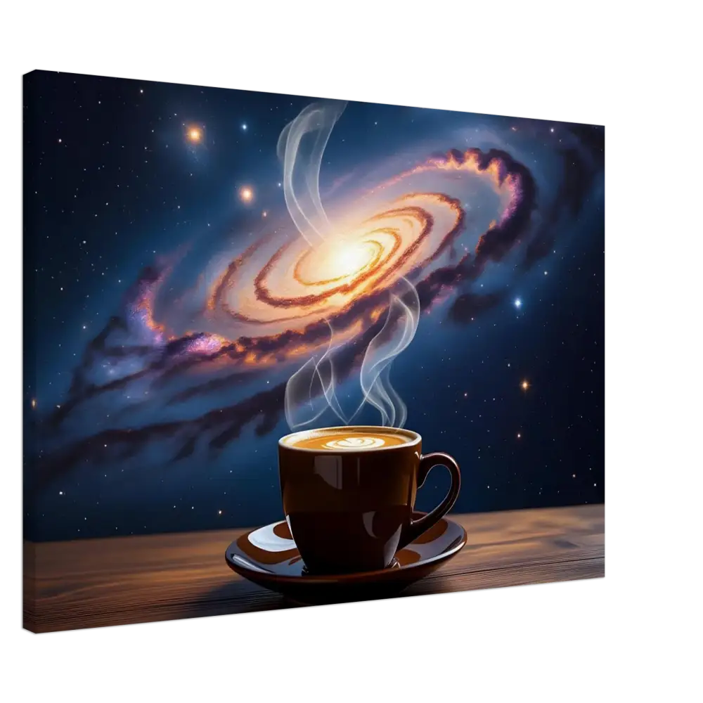 Steaming coffee cup on Canvas Cosmic Brew PixiOnyx Dreamscape Canvas artwork