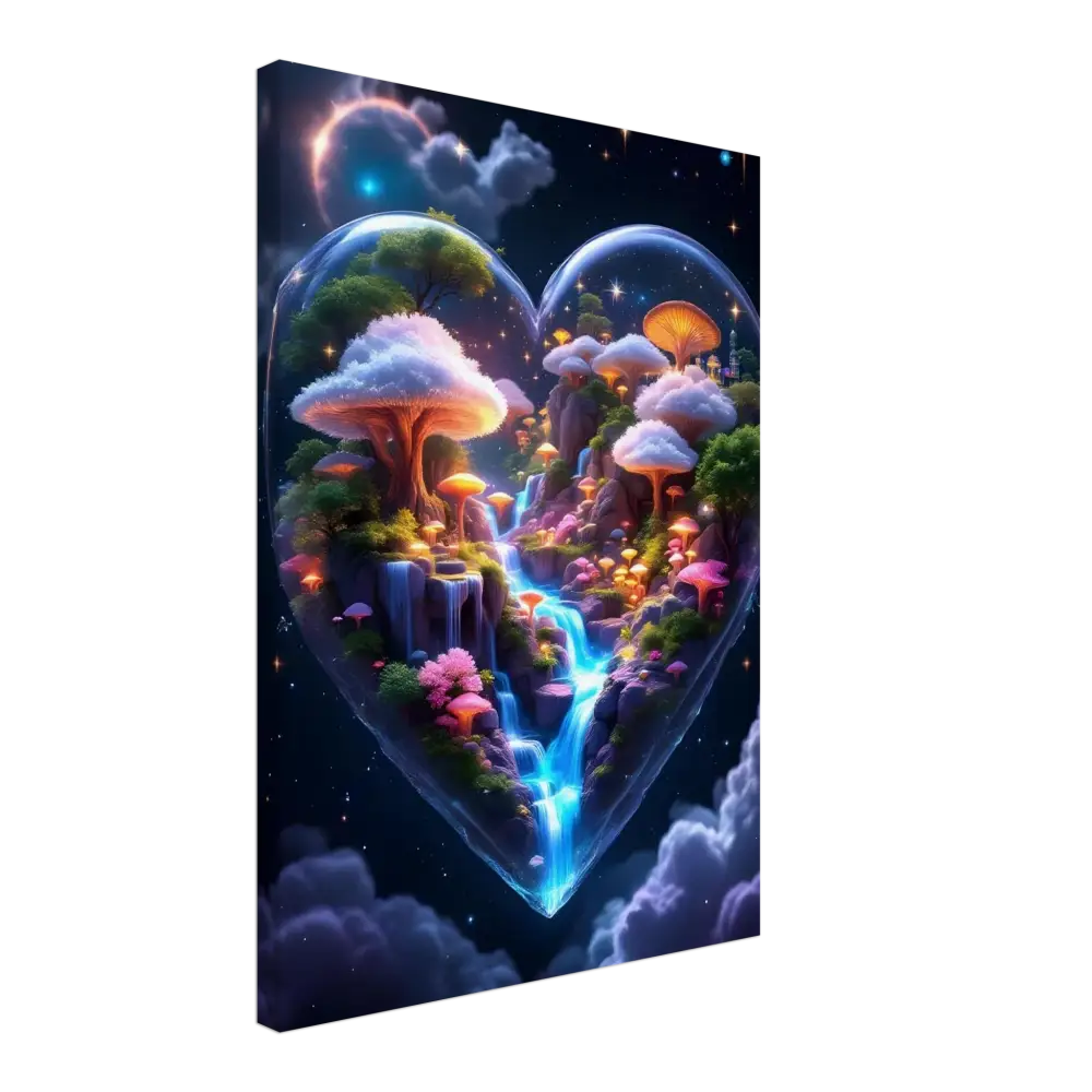 Heart-shaped fantasy landscape artwork on Canvas Cosmic Heart PixiOnyx Soft Dreamscape Edition
