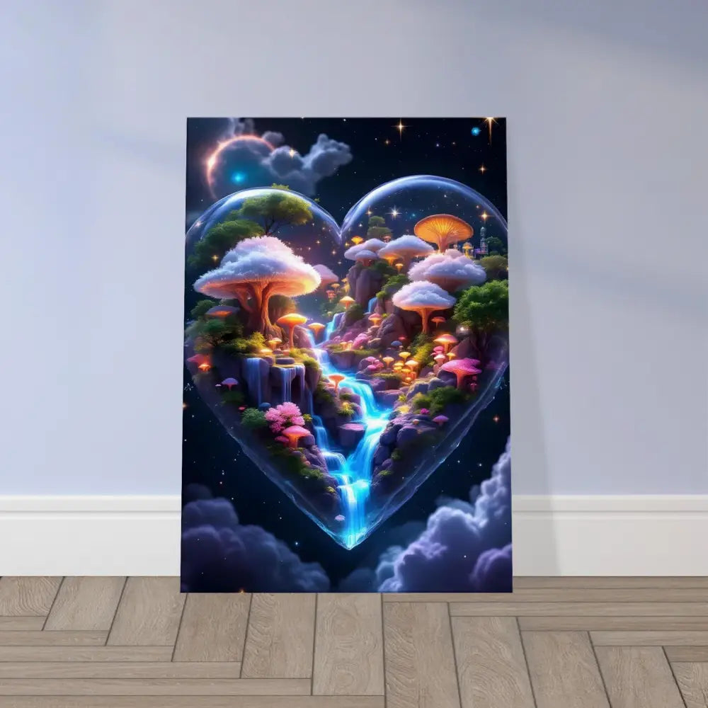 Heart-shaped fantasy landscape art on Canvas Cosmic Heart PixiOnyx Soft Dreamscape Edition
