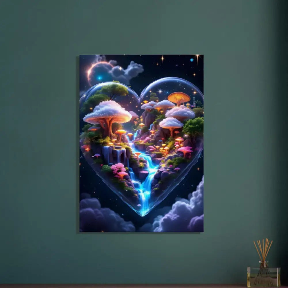 Heart-shaped fantasy mushroom landscape from Canvas – Cosmic Heart PixiOnyx Soft Dreamscape Edition