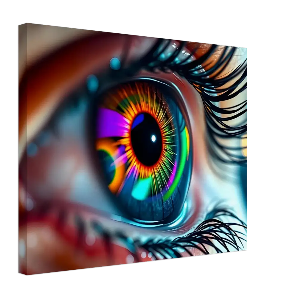 Colorful stylized eye artwork on PixiOnyx Dreamscape Canvas for Cosmic Iris Portal of Vision