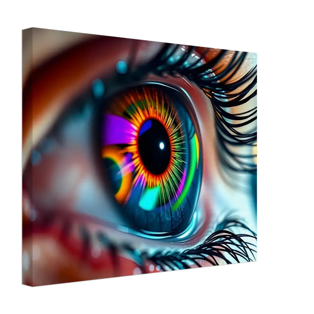 Colorful eye art displayed on Canvas – Cosmic Iris Portal of Vision PixiOnyx Dreamscape