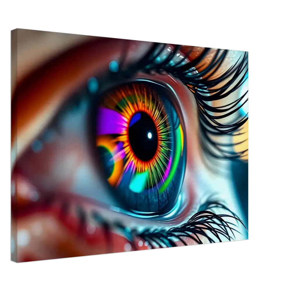Vibrant rainbow-colored eye artwork on Canvas Cosmic Iris Portal of Vision PixiOnyx Dreamscape