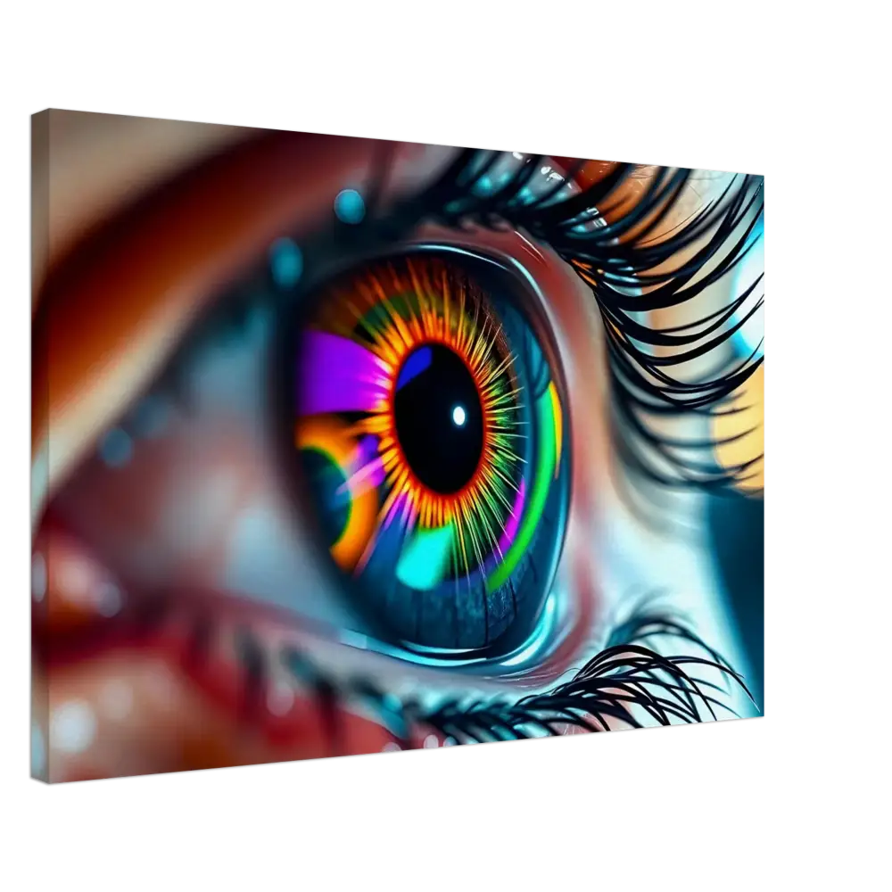 Vibrant rainbow-colored eye from Canvas – Cosmic Iris Portal of Vision PixiOnyx Dreamscape Canvas