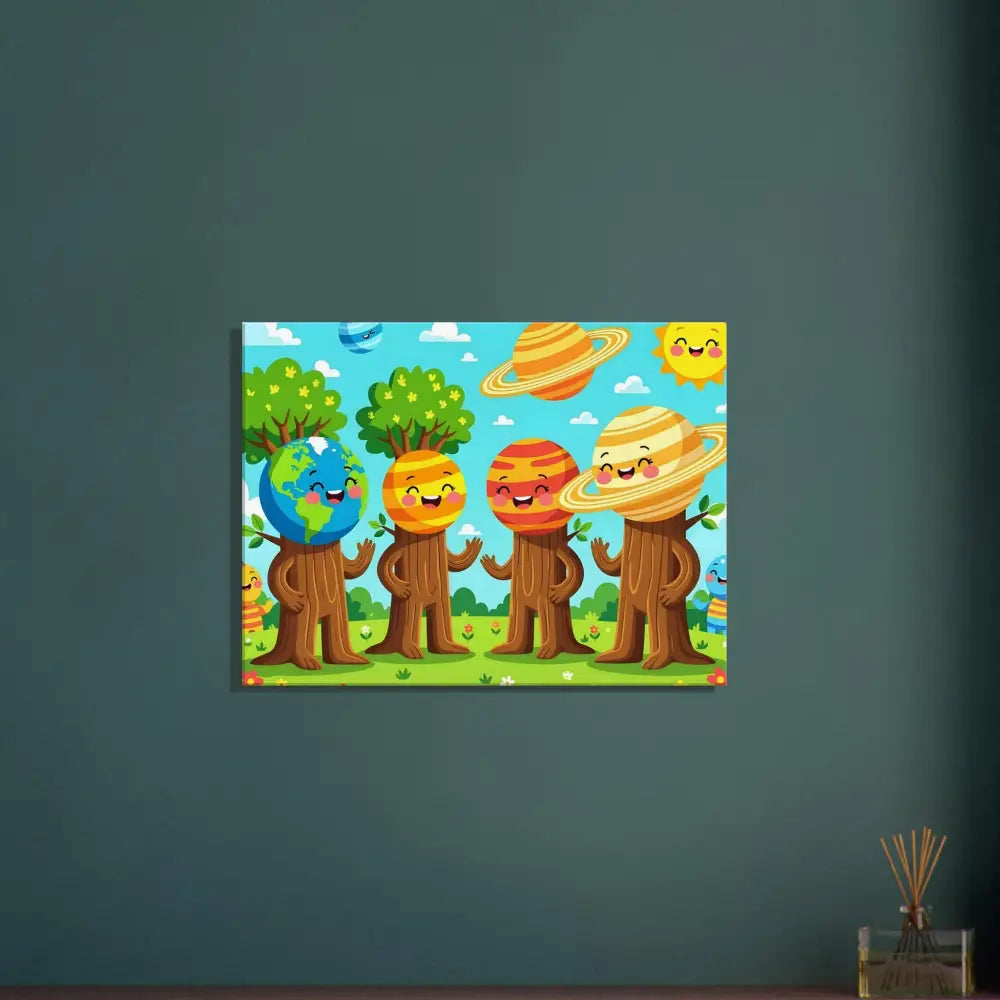 Cartoon Planet-Themed Wall Art Canvas Cosmic Tree Friends PixiOnyx Stellar Kids Art