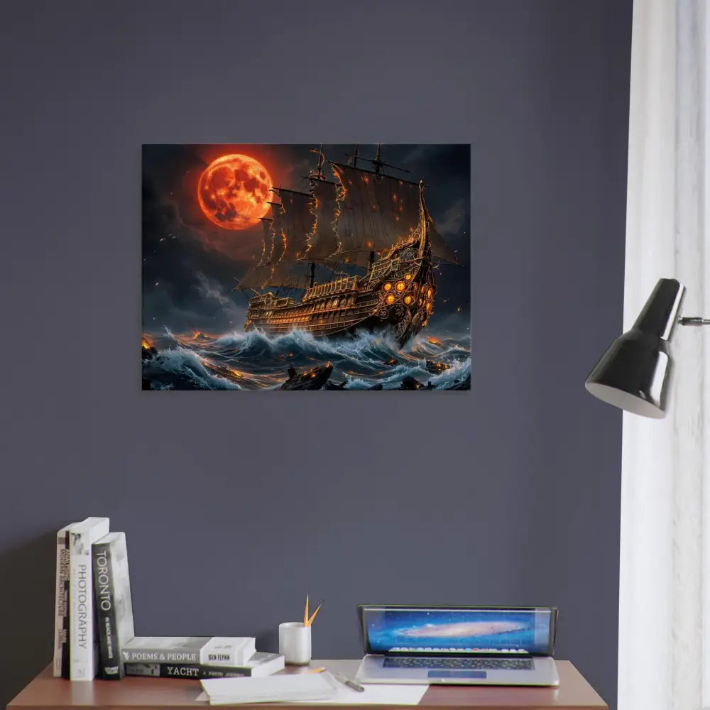 Canvas Crimson Reign poster with blood moon armada and crashing waves collide scene