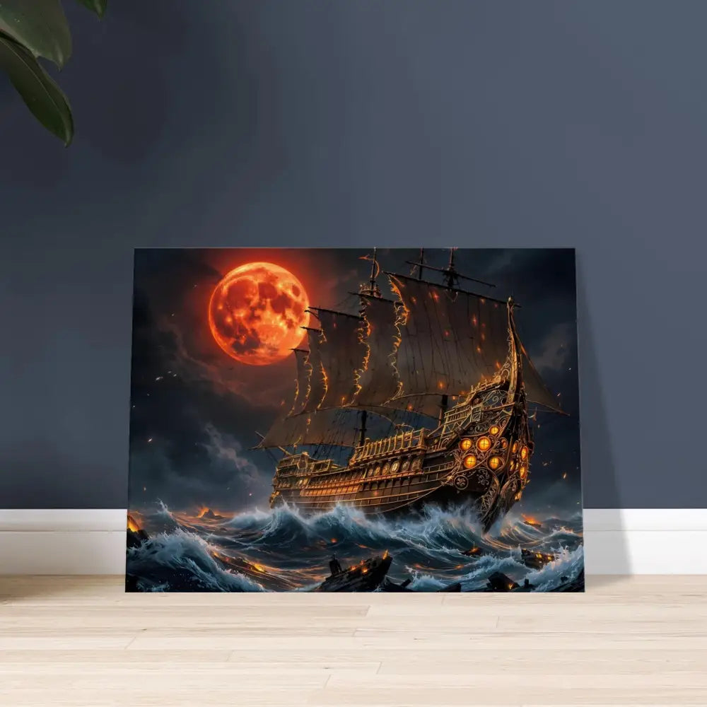 Canvas print of a blood moon armada with crashing waves collide during PixiOnyx Infernal Voyage
