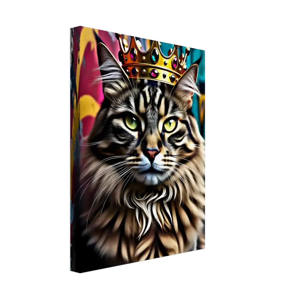 Regal cat wearing a jeweled crown from Canvas Crown Meowjesty PixiOnyx Graffiti Art