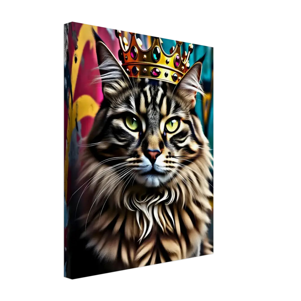Regal cat portrait with crown Canvas Crown Meowjesty PixiOnyx Graffiti Cat Art