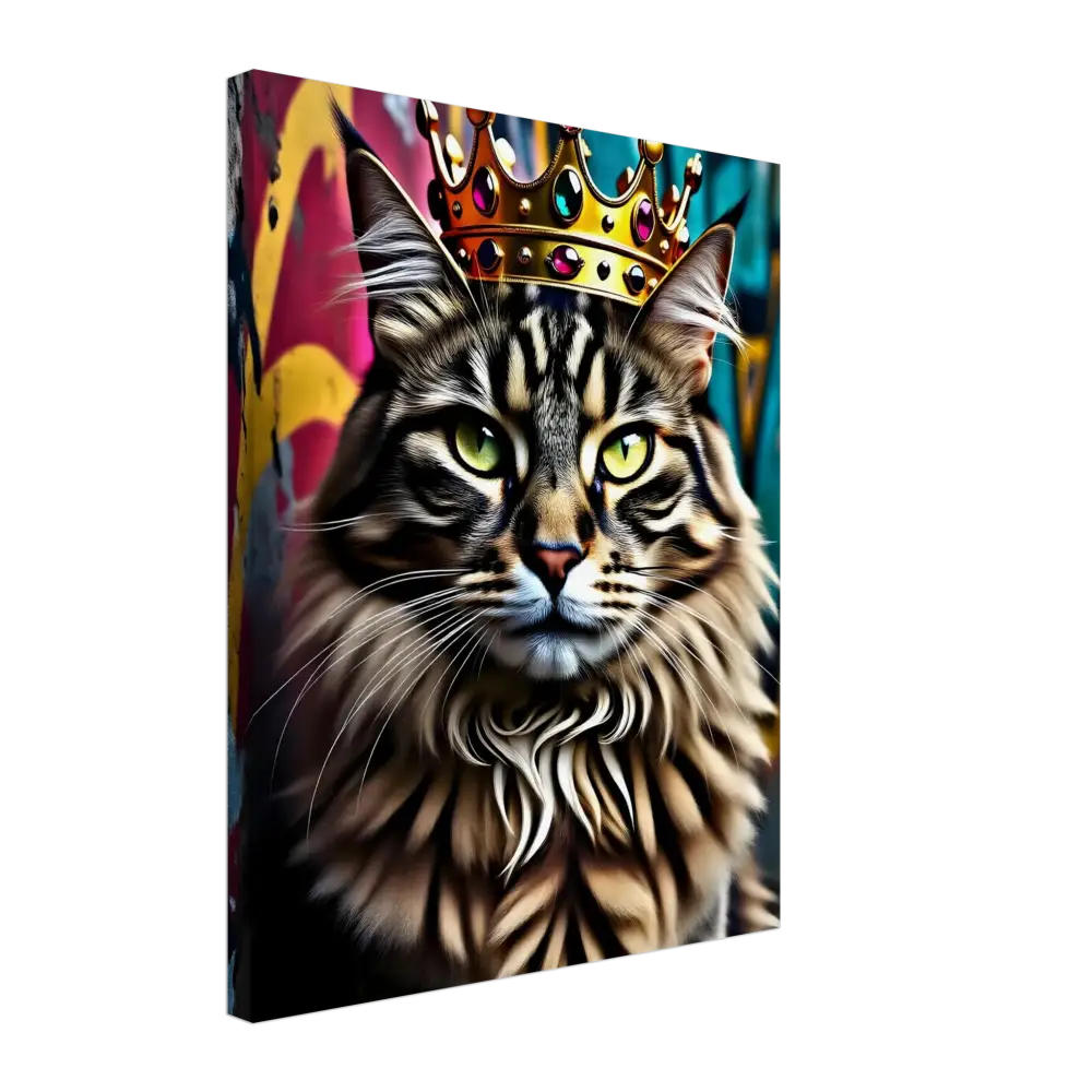 Majestic cat wearing a jeweled crown in Canvas Crown Meowjesty PixiOnyx Graffiti art