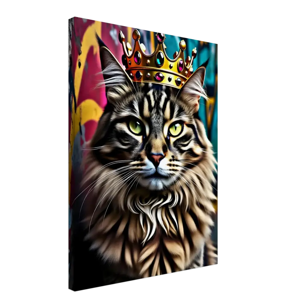 Regal cat wearing a crown artwork for Canvas Crown Meowjesty PixiOnyx Graffiti