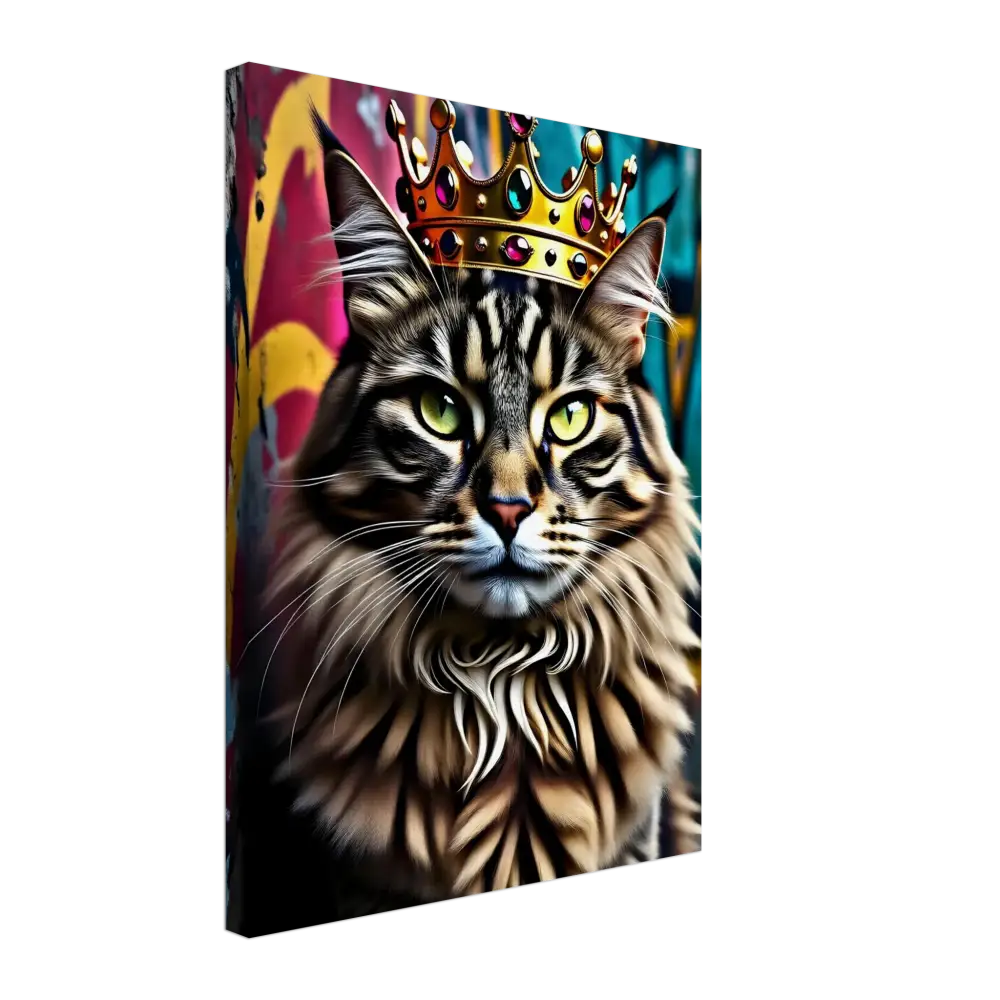 Regal cat wearing a crown in Canvas Crown Meowjesty PixiOnyx Graffiti Cat Art