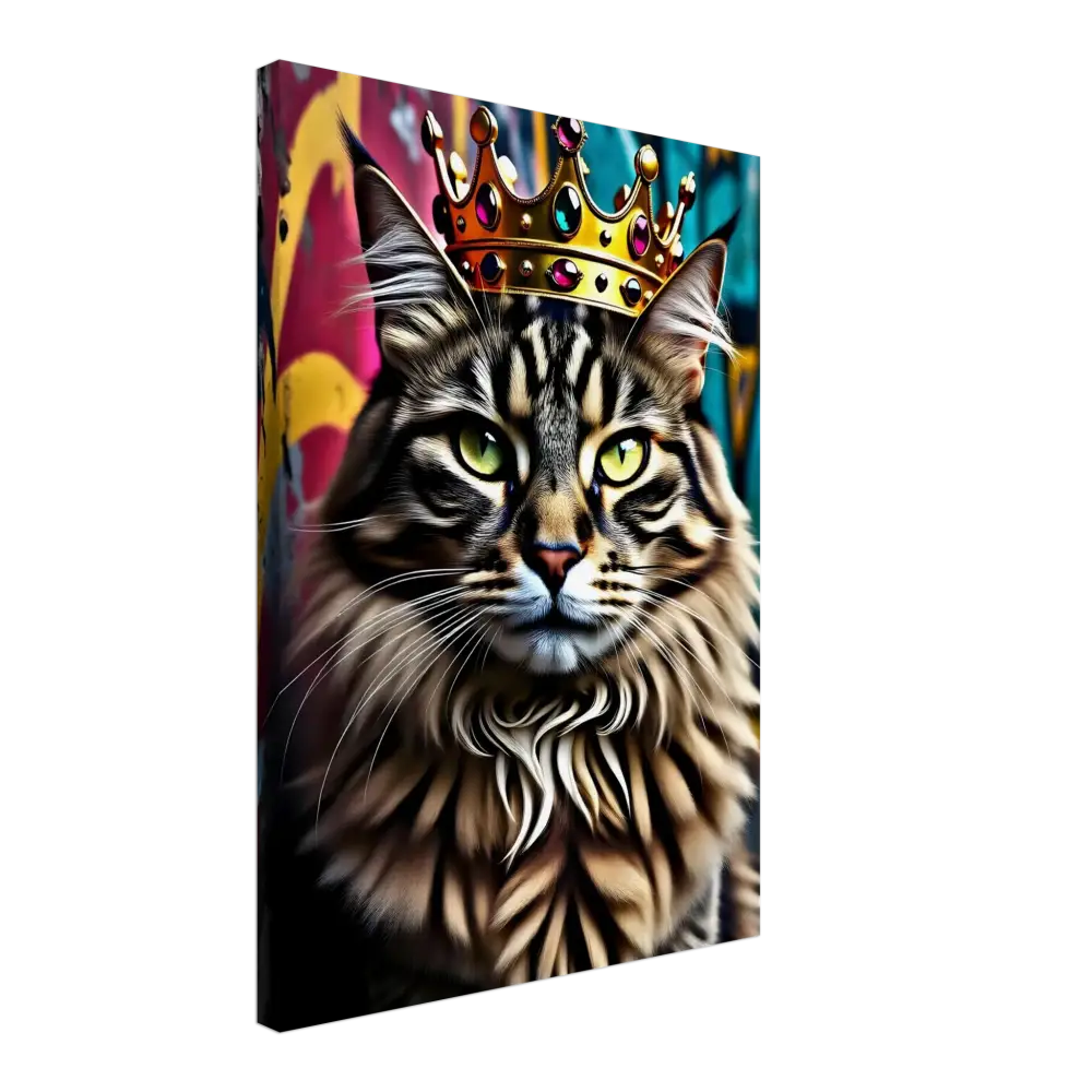 Regal cat wearing a jeweled crown artwork for Canvas Crown Meowjesty PixiOnyx Graffiti