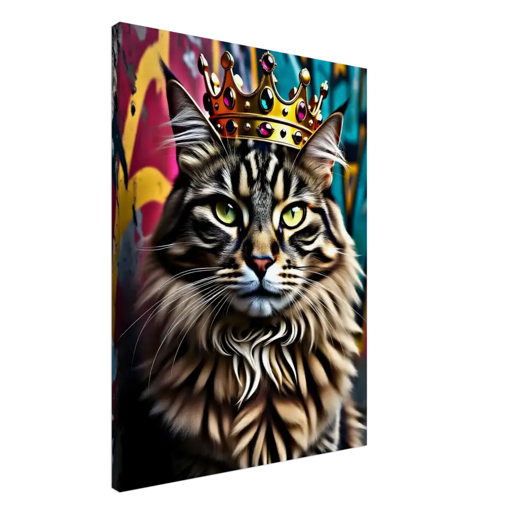 Regal Cat Wearing a Jeweled Crown in Canvas Crown Meowjesty PixiOnyx Graffiti Art