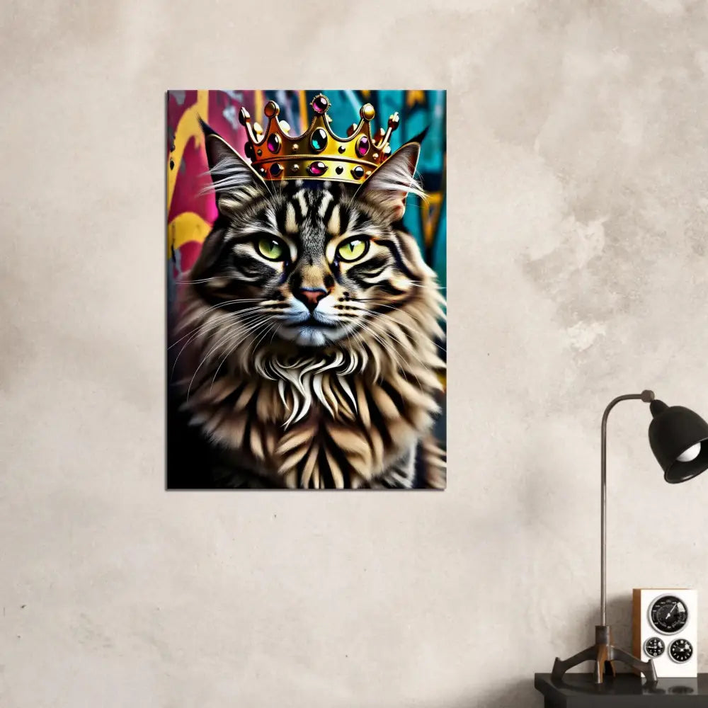 Canvas Crown Meowjesty graffiti crowned cat art featuring a regal cat with a crown