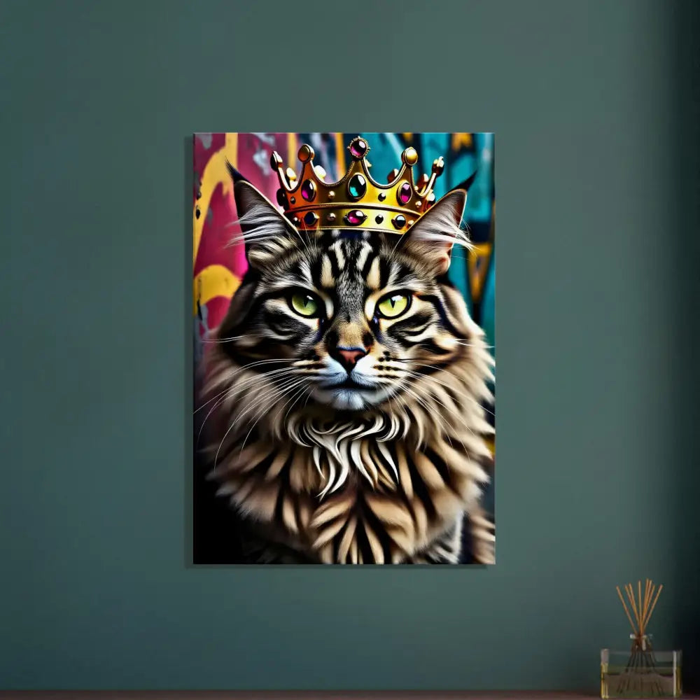 Cat wearing a jeweled crown from Canvas – Crown Meowjesty PixiOnyx Graffiti Crowned Cat Art