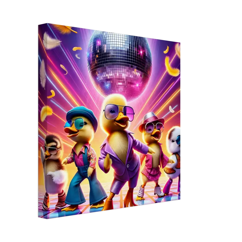Disco-themed duckling art print on Canvas PixiOnyx Retro Absurdist Display
