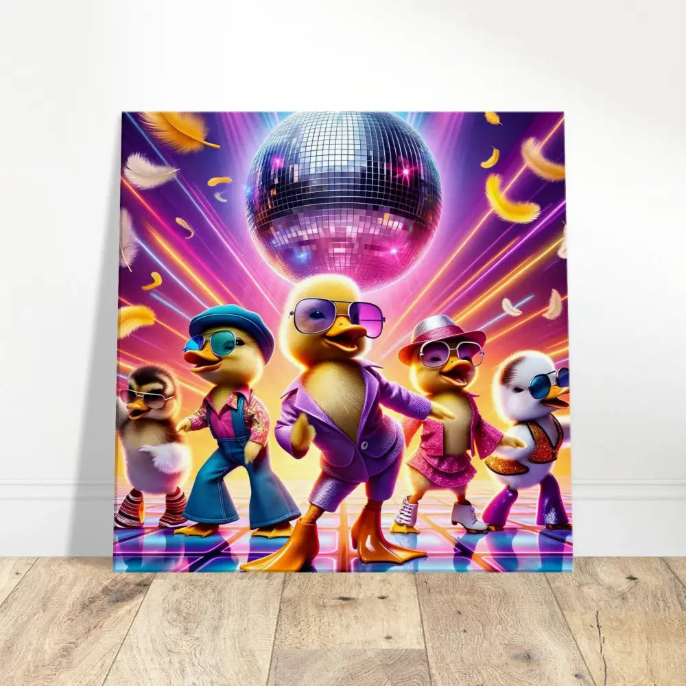 Disco Duck Art Print displayed on Canvas in PixiOnyx Retro Absurdist Display