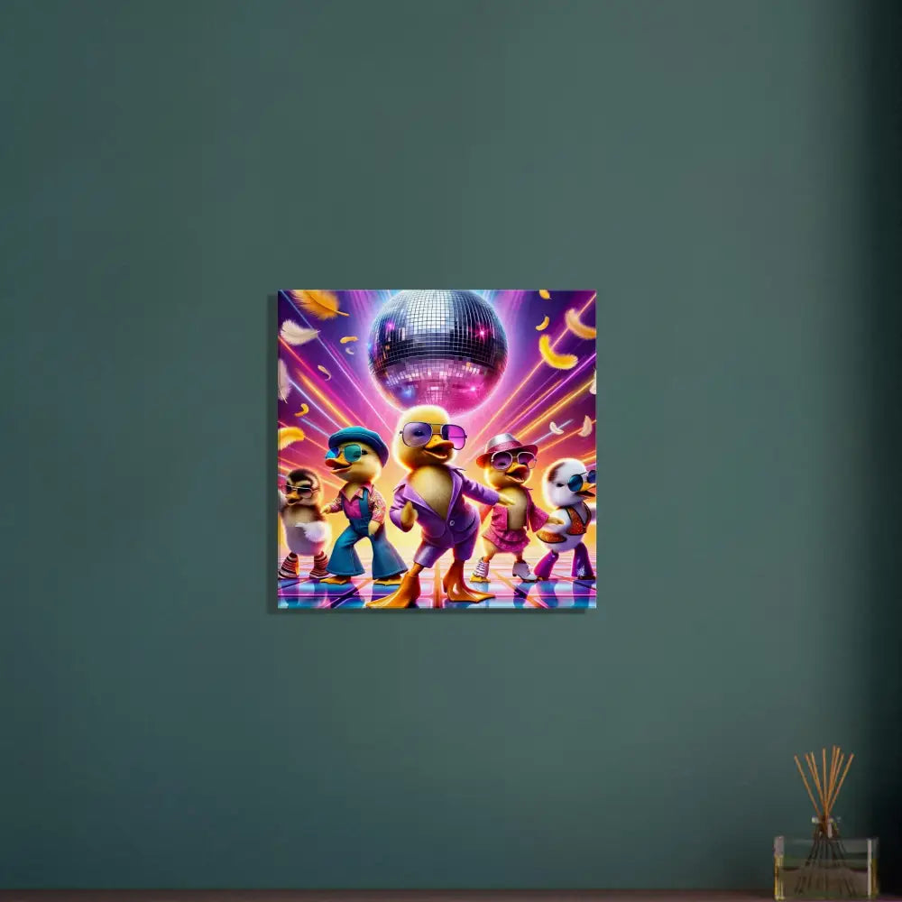 Disco Duck artwork featured on Canvas Disco Ducklings by PixiOnyx Retro Absurdist Display