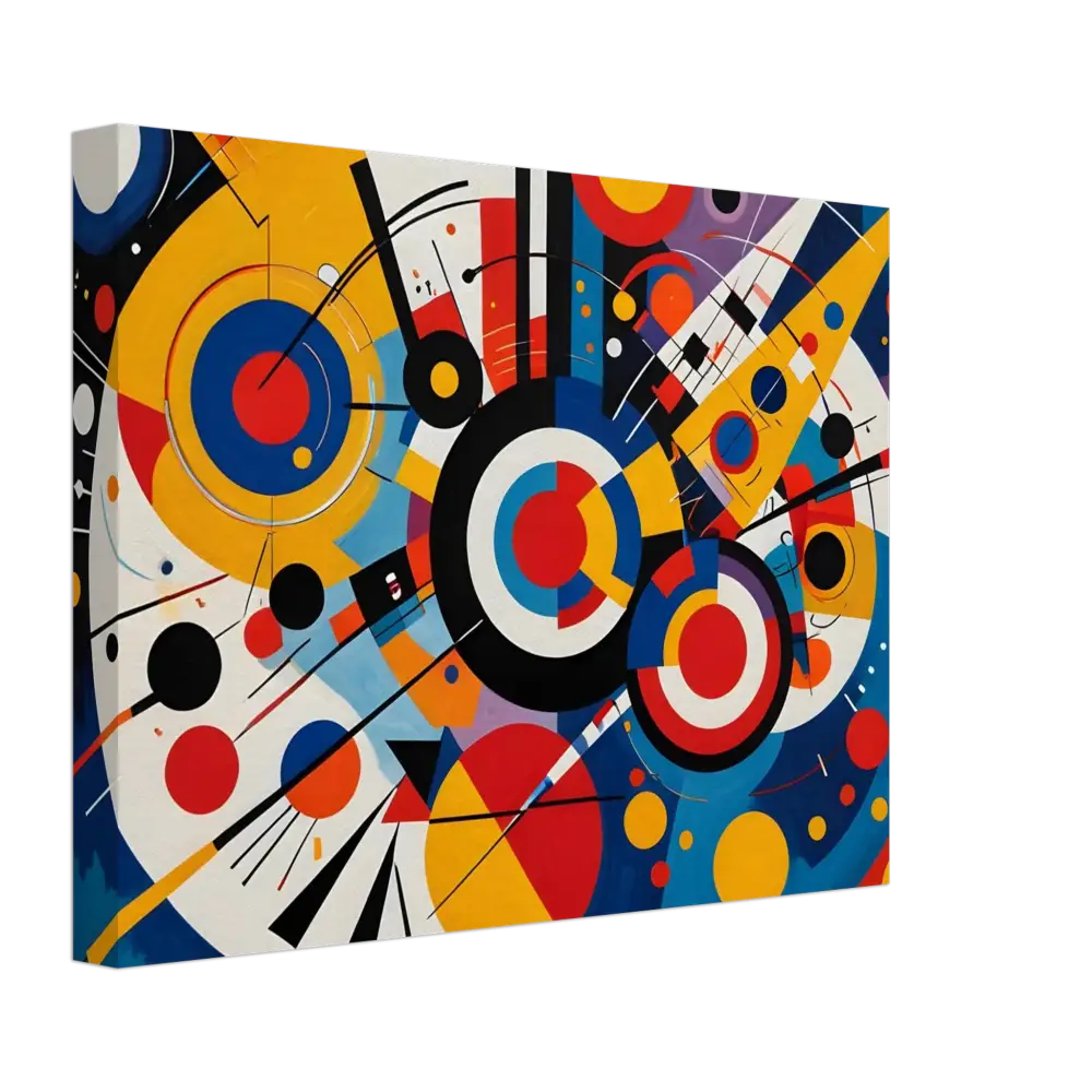 Abstract geometric painting with circles and lines on Canvas – Dynamic Balance by PixiOnyx