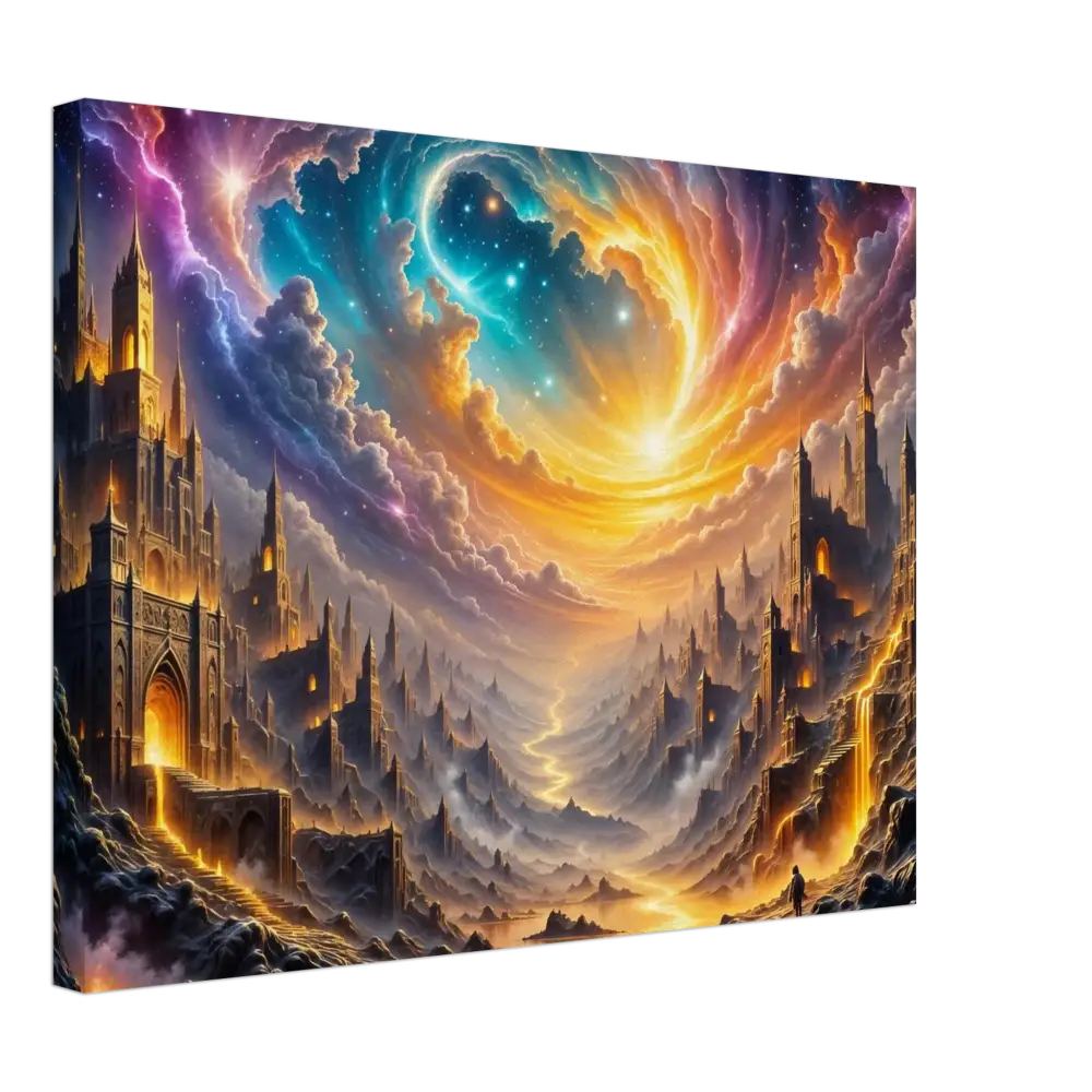 Digital painting of Eclipsed Citadel with glowing pathways in a fantasy city feel
