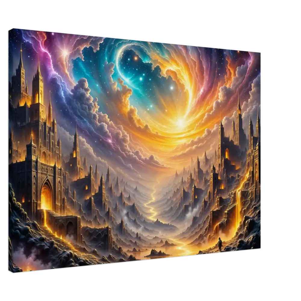 Vibrant fantasy city feel with eclipsed citadel and sweeping vortex sky in PixiOnyx Gallery