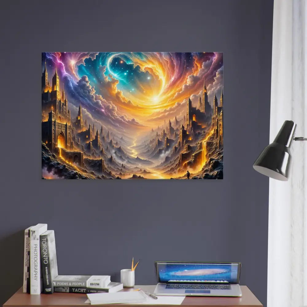 Vibrant Canvas Eclipsed Citadel with towering castles and sweeping vortex sky fantasy city feel