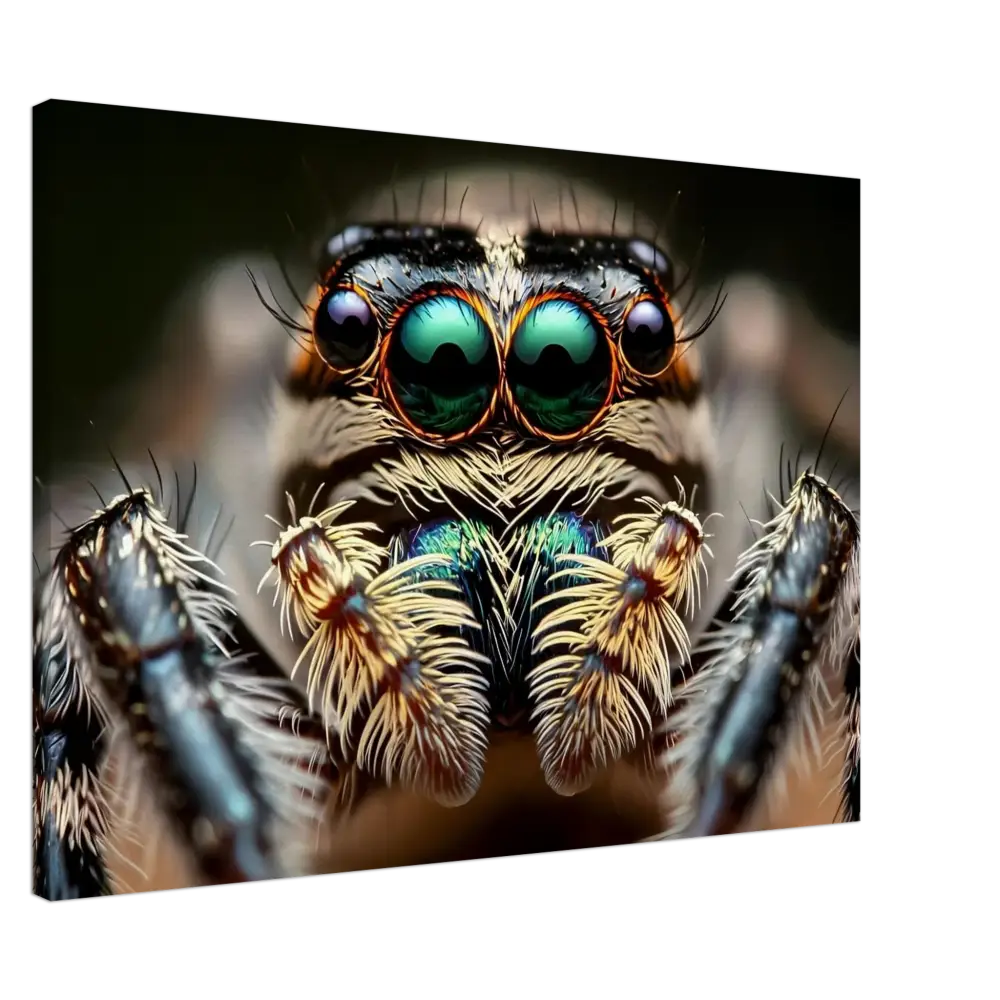 Detailed close-up of a jumping spider face from Canvas Eight-Eyed Watcher PixiOnyx Nature Obscura