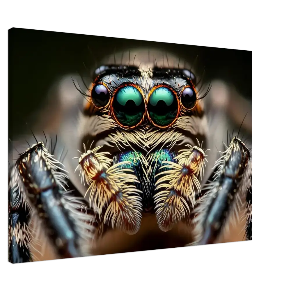 Close-up of a jumping spider face on Canvas Eight-Eyed Watcher by PixiOnyx Nature Obscura