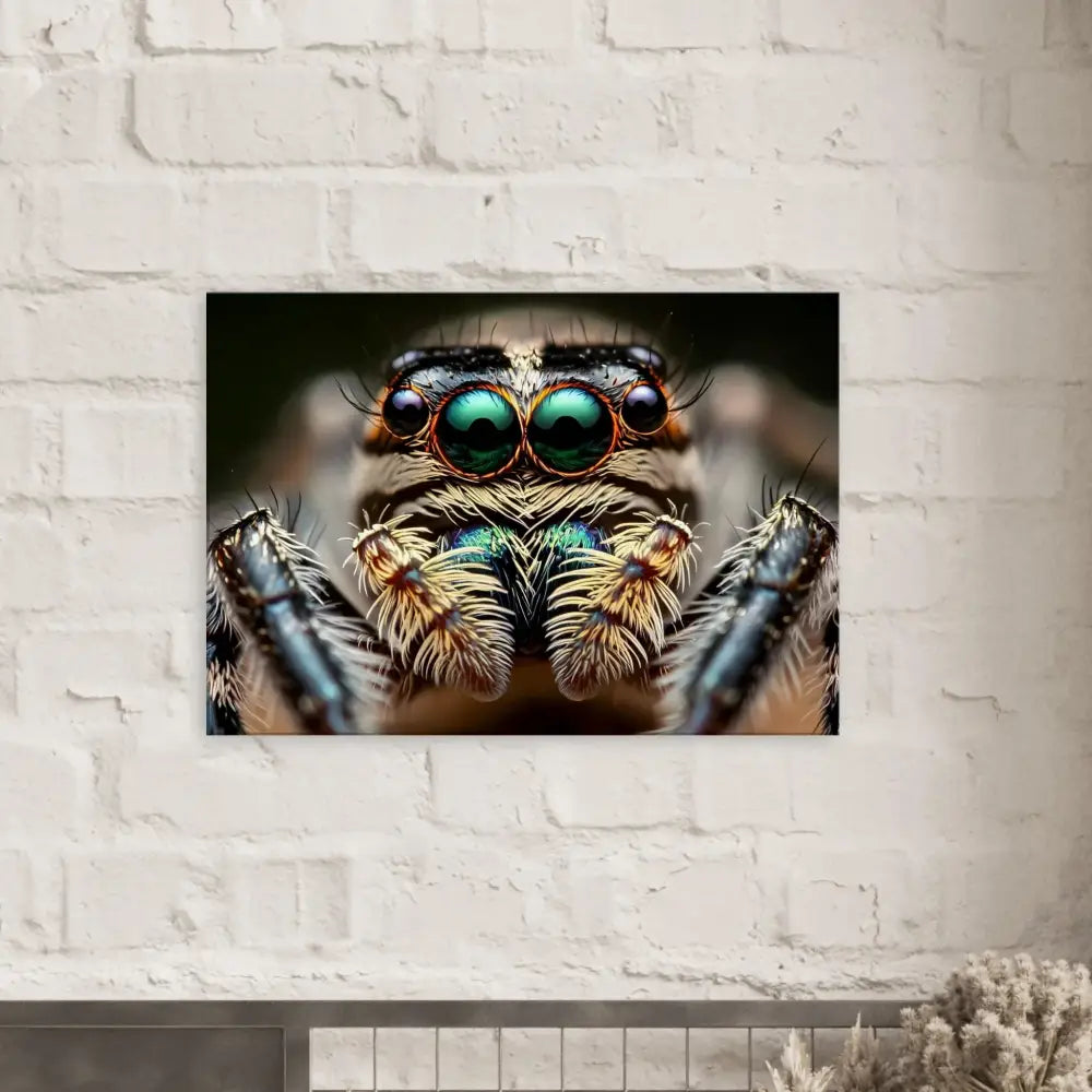 Framed close-up of an Eight-Eyed Watcher jumping spider from PixiOnyx Nature Obscura canvas