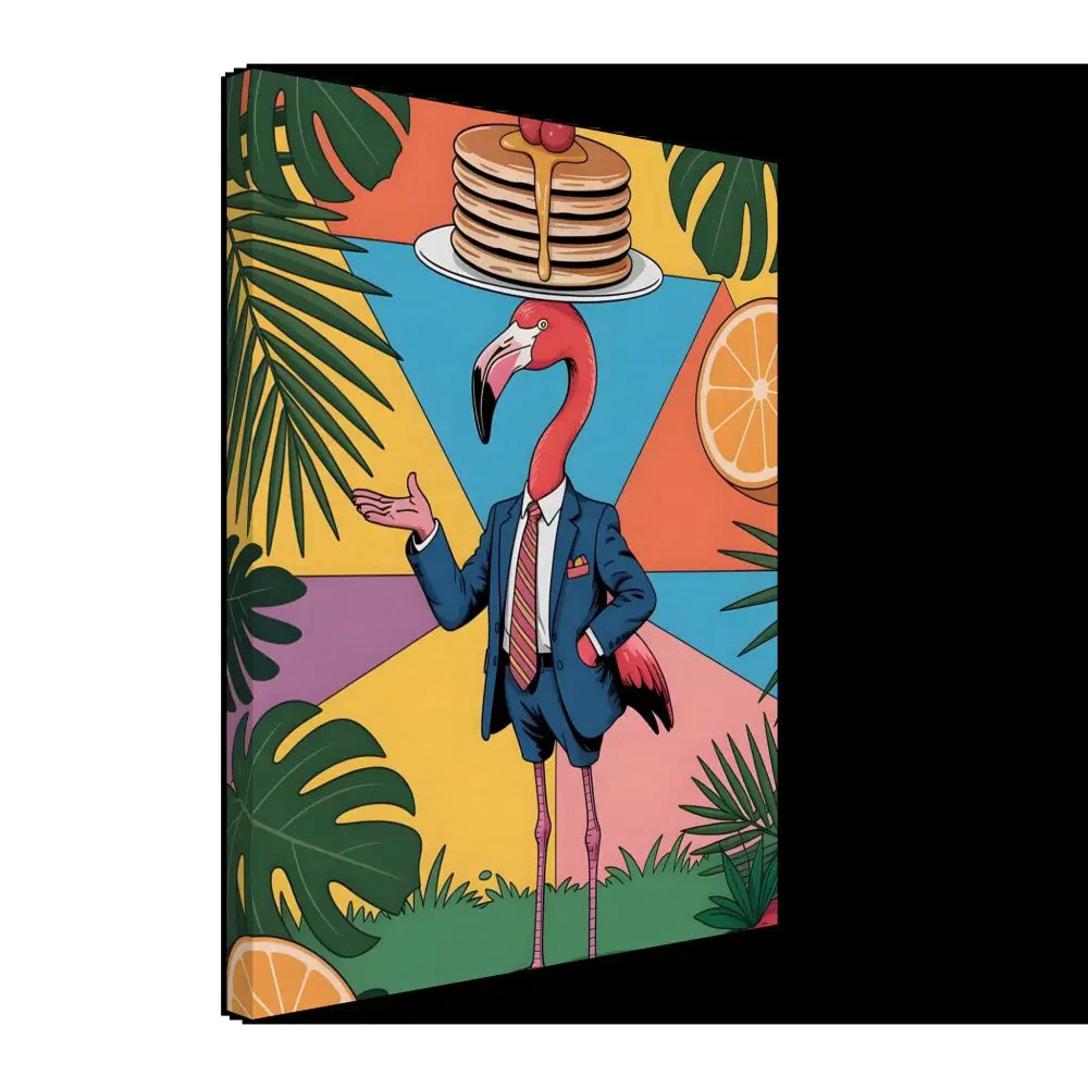 Flamingo waiter in a suit with pancakes on head for PixiOnyx Brunch Jungle Stretched