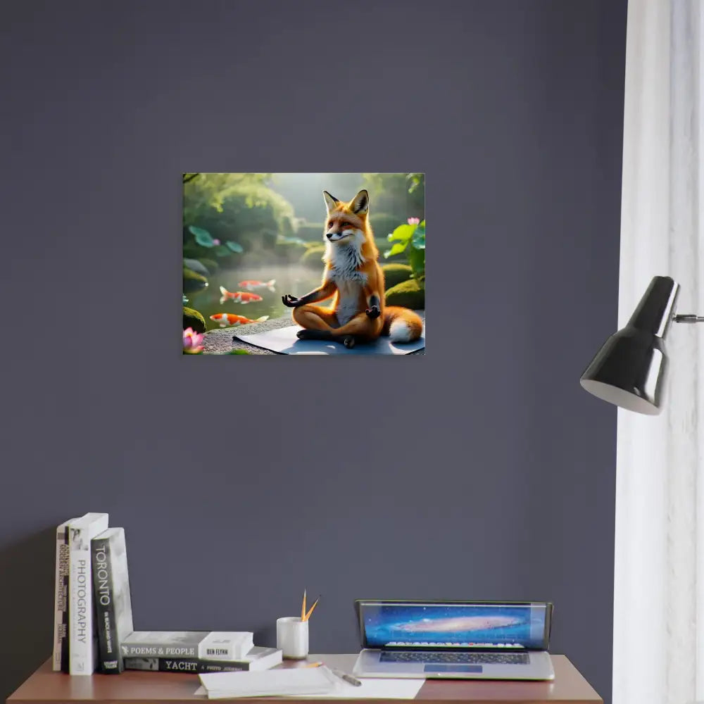 Framed Fox Meditating Print on Canvas for Tranquility Textile Wall Decor