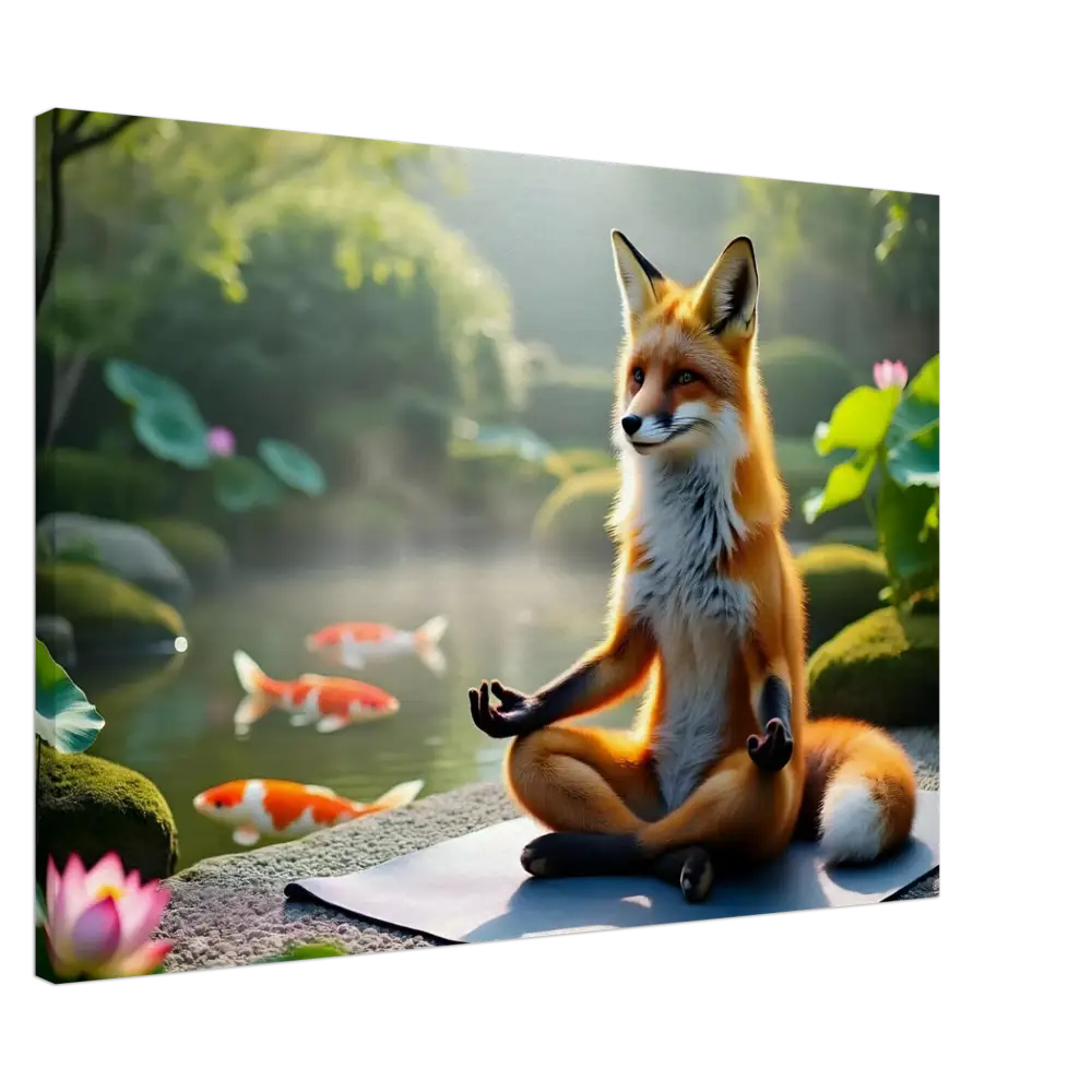 Meditating fox on Canvas Foxasana yoga mat from PixiOnyx Tranquility Textile