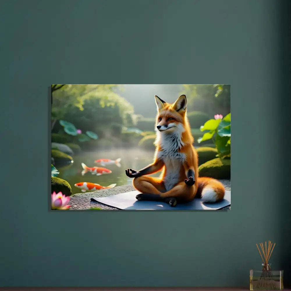 Meditating fox canvas print for tranquil home decor from PixiOnyx Tranquility Textile